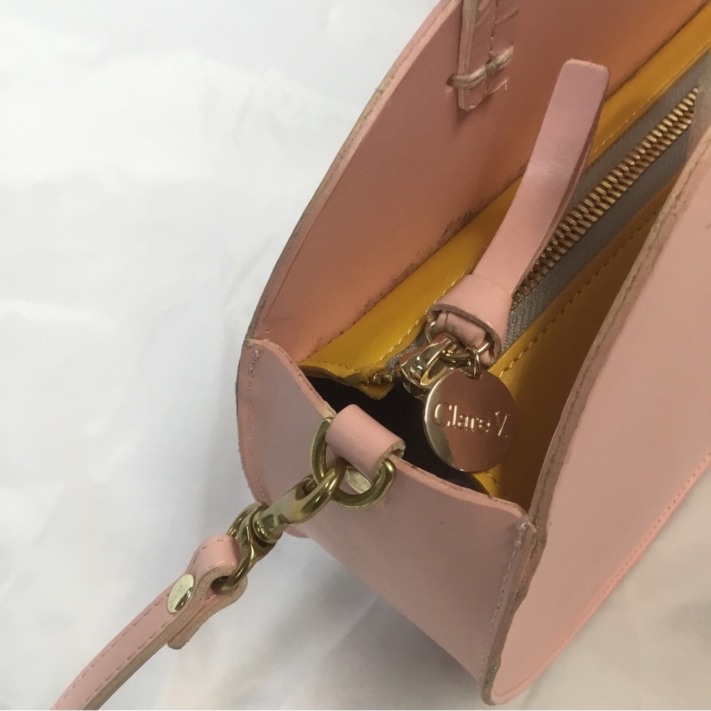Clare V. Alistair Pink Leather Round Removable Crossbody Gold Zip 9.5” Circle - Picture 4 of 14